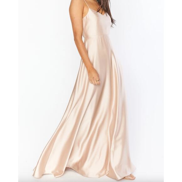 Show Me Your MuMu Faith Maxi Dress in Champagne Luxe Satin Bridesmaid - Picture 1 of 15